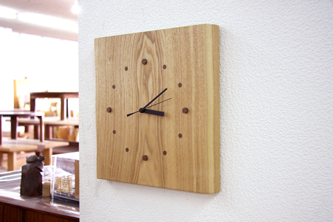 手造り木の掛け時計 電波時計シリーズ オーロラ タモ無垢板